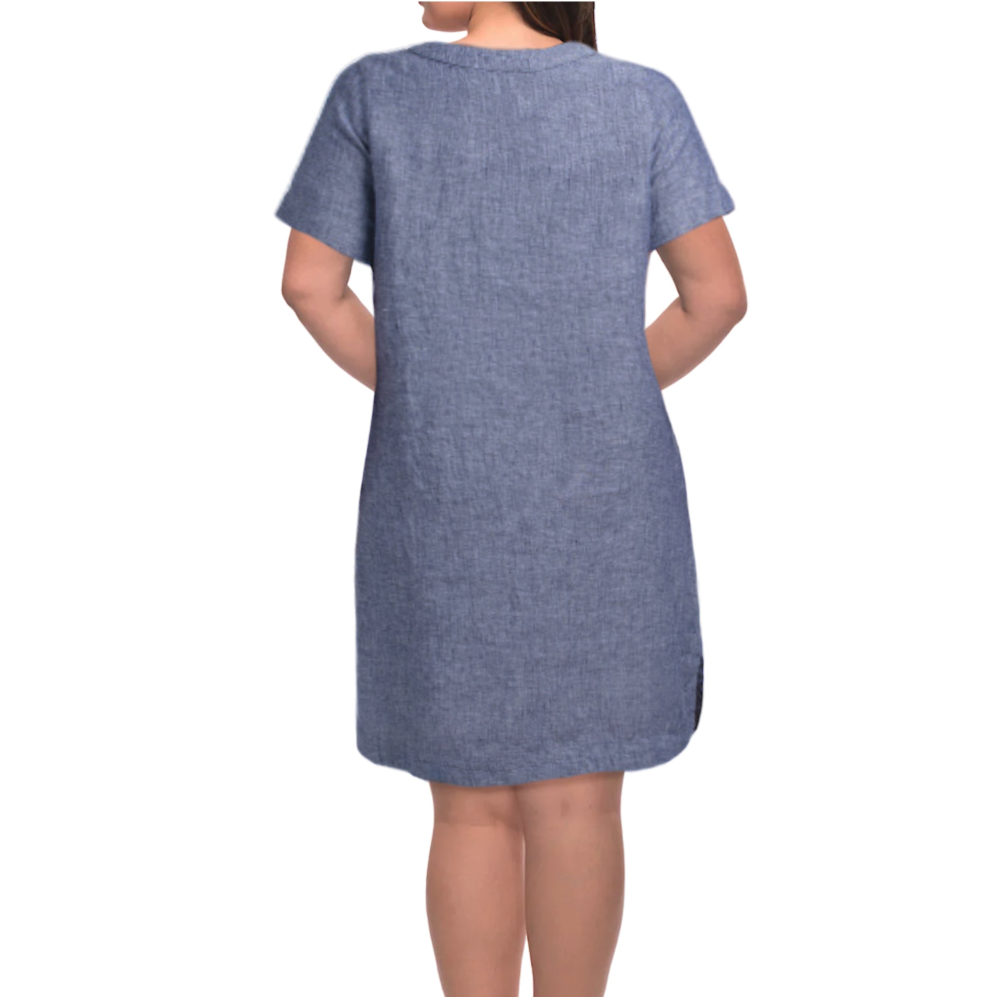 TAHARI Women's Plus Linen Short Sleeve Split Neck Mini Dress