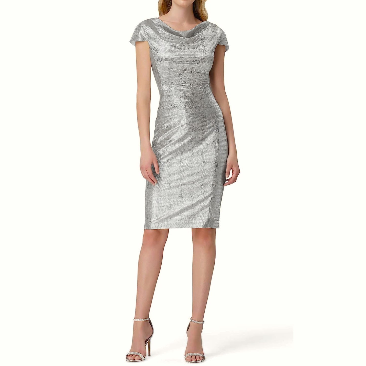TAHARI ASL Women's Draped Back Metallic Cocktail Mini Dress