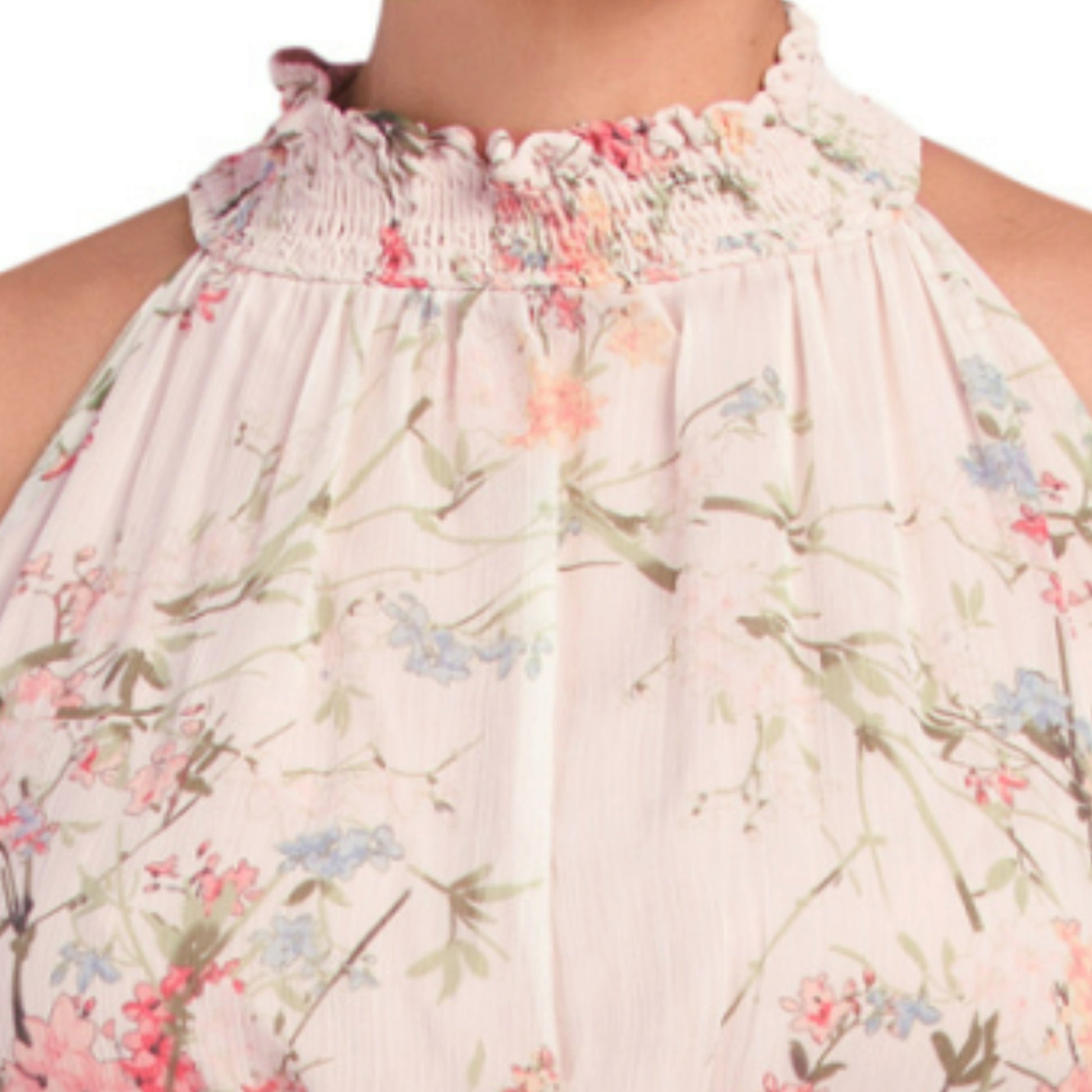 TAYLOR Women's Plus Floral Print Smocked Waist Tiered Halter Midi Dress Pink / 22 TAYLOR Women's Plus Floral Print Smocked Waist Tiered Halter Midi Dress Pink / 22