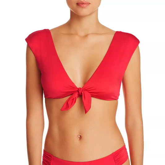 Trina Turk Women's Getaway Tie Front Solids Cap Sleeve Swim Bikini Top