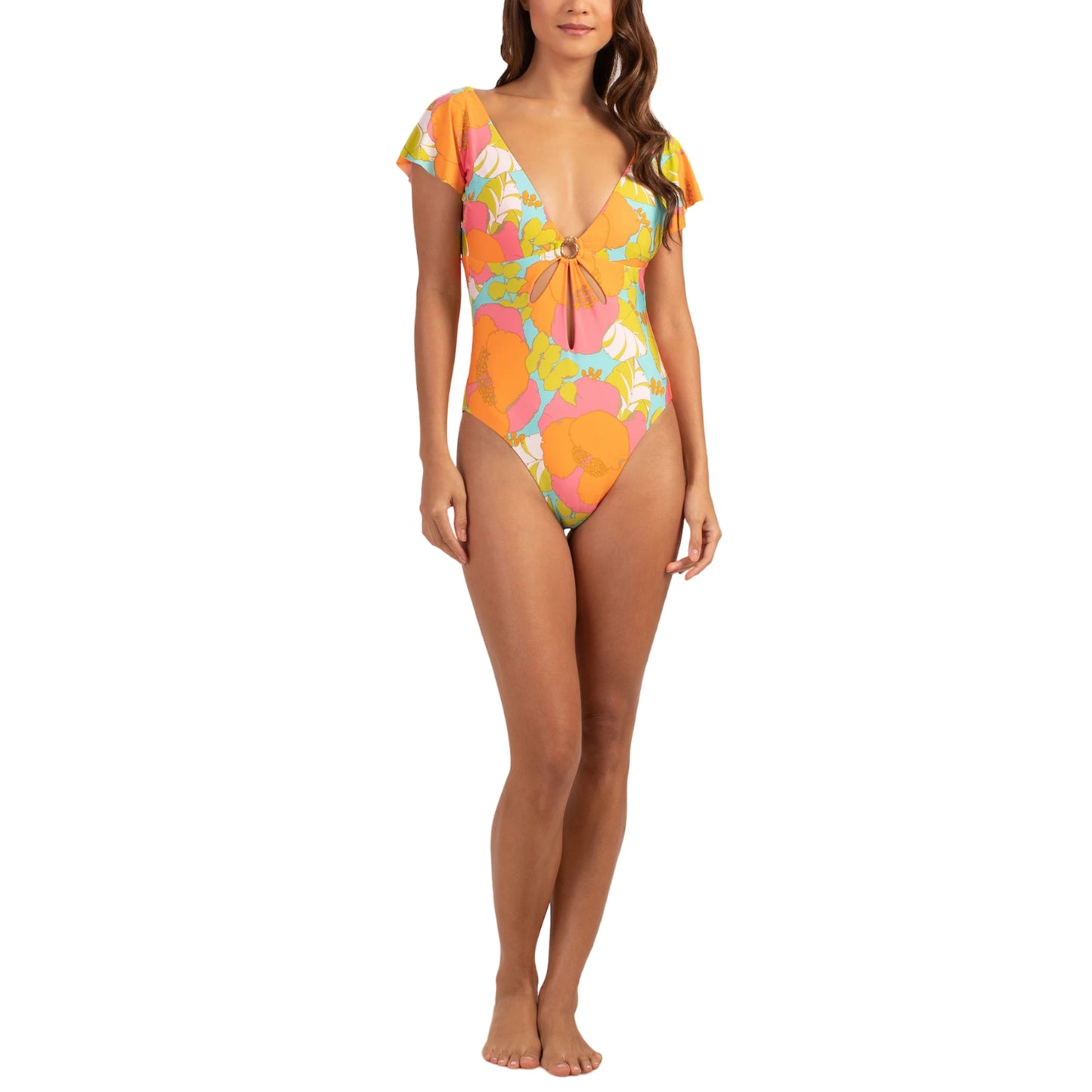 Trina Turk Women's Playa De Flor Keyhole Front Flutter Sleeves One-piece Swimsuit