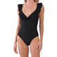 T Tahari Women's Polka Dot Solid Ruffle Surplice One-piece Swimsuit