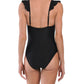 T Tahari Women's Polka Dot Solid Ruffle Surplice One-piece Swimsuit