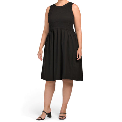 T Tahari Women's Plus Sleeveless Smocked Cotton Midi Dress T Tahari Women's Plus Sleeveless Smocked Cotton Midi Dress