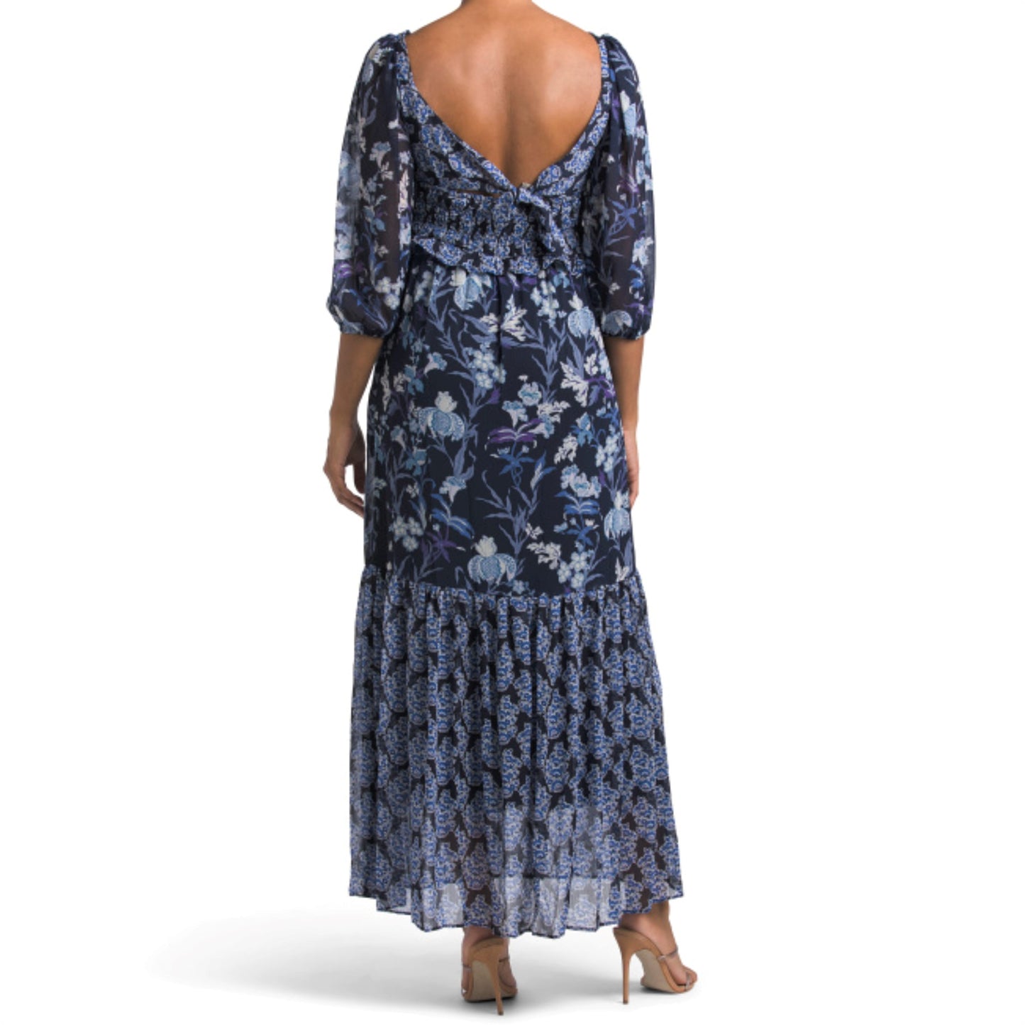 Taylor Women's Floral Mixed Print Smocked Top Tiered Maxi Dress