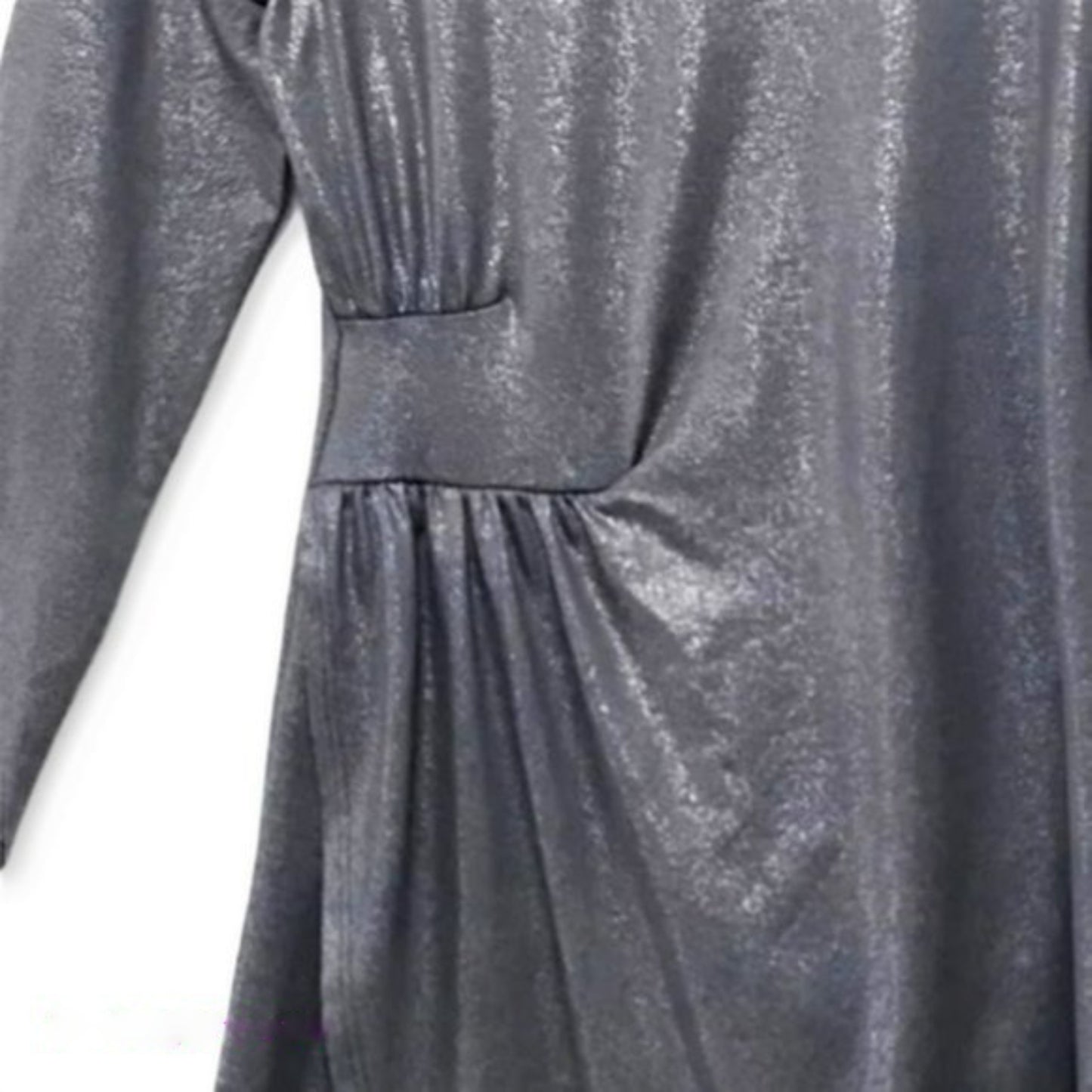 Tiana B Metallic Shimmer Foil Asymmetrical Ruched Cocktail Party Mini Dress
