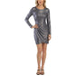 Tiana B Metallic Shimmer Foil Asymmetrical Ruched Cocktail Party Mini Dress