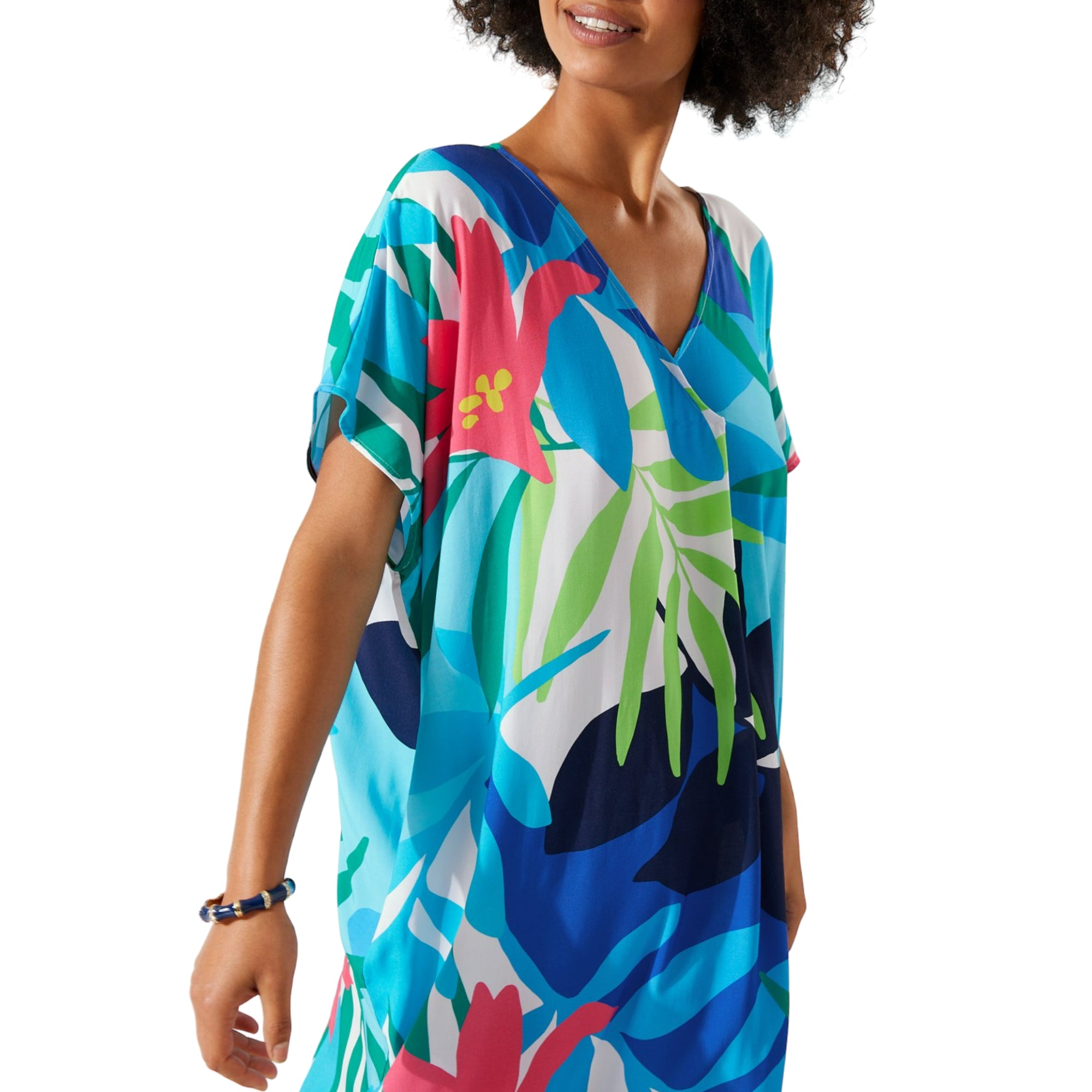 Tommy Bahama Paloma Palms V-Neck Long Caftan Swim Cover-up