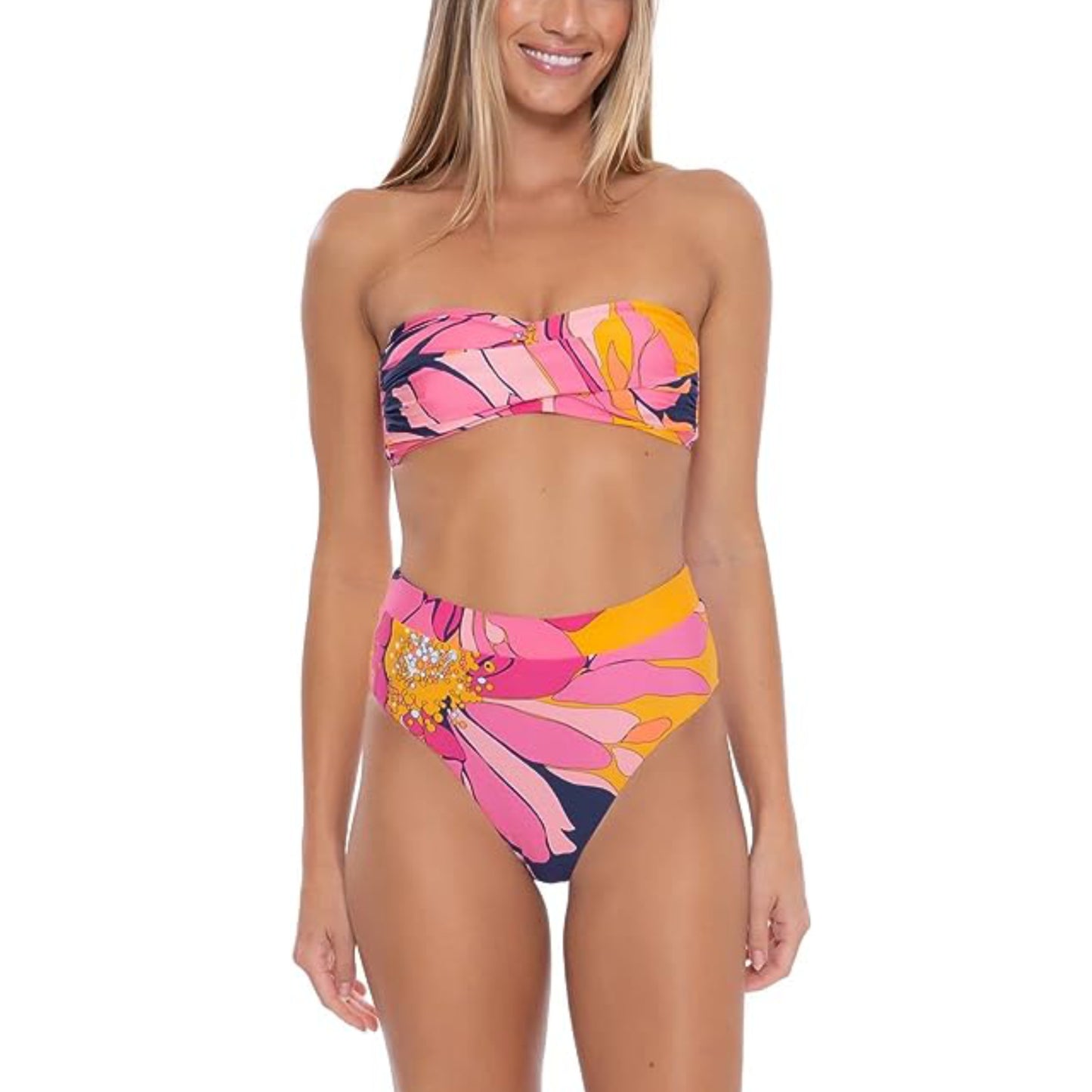 Trina Turk Women's Breeze Twist Front Swim Bandeau Bra and High-Waist Bikini Bottom Collection