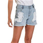 DEAR JOHN Women's High Rise Frayed Hem Destructed Denim Shorts