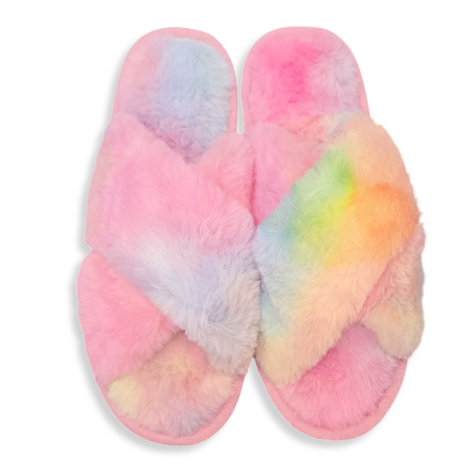 Fadivo Women's Cozy X-Cross Faux Fur Nonslip Outsole Slippers