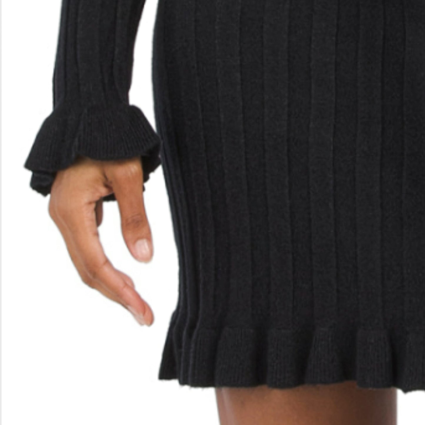 VERTIGO Cowl Neck Pleated Skirt Waist Tie Ribbed Knit Mini Dress