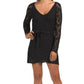 Vertigo Paris Women's Crochet Knit V-Neck Belted Mini Dress