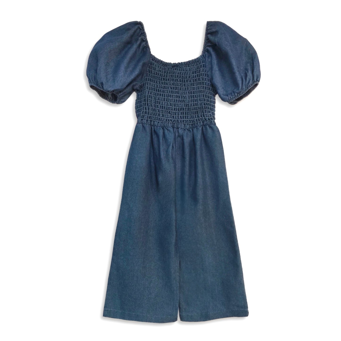 Vince Camuto Little Girl Smocked Bodice Puff Sleeve Denim Jumpsuit