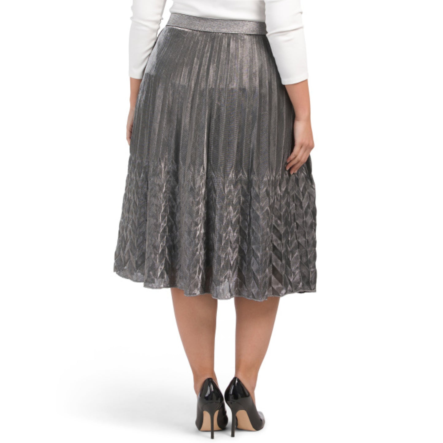 WDNY Women's Plus Metallic Shimmer Pleated Midi Skirt