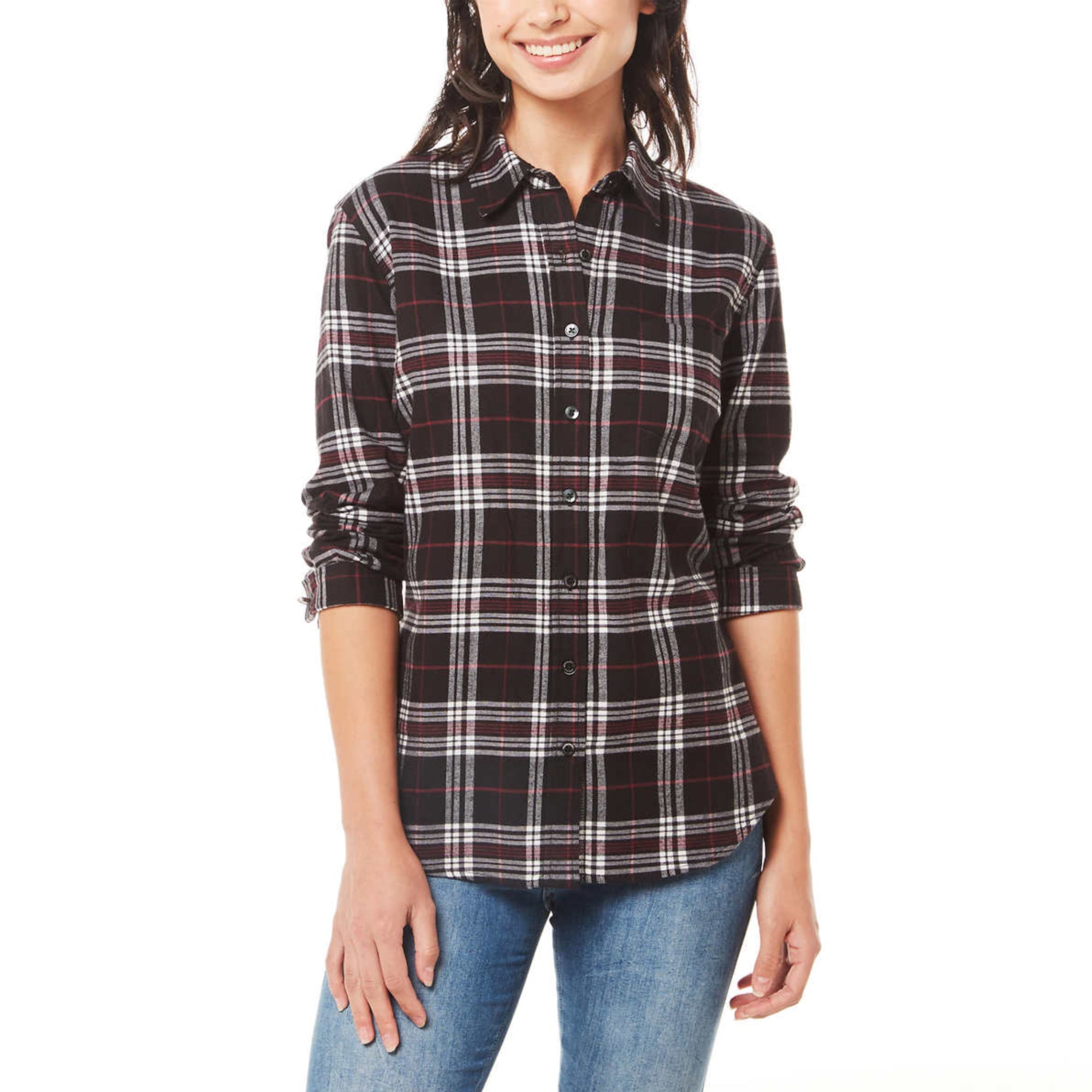 Weatherproof Vintage Women's Stretch Plaid Flannel Button Front Shirt ...