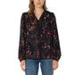 Well Worn Women's Floral Print Ruffle Neck Lightweight Button Front Blouse
