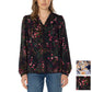 Well Worn Women's Floral Print Ruffle Neck Lightweight Button Front Blouse