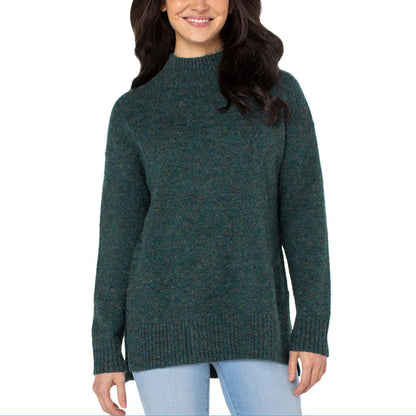 Well Worn Women's Mock Neck High Low Hem Cozy Soft Nep Yarn Sweater