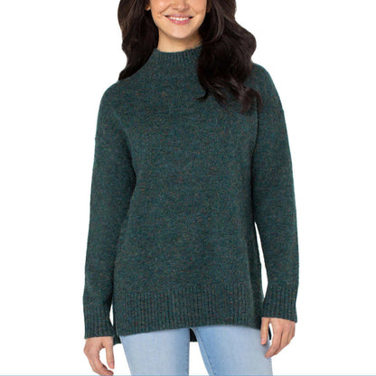 Well Worn Women's Mock Neck High Low Hem Cozy Soft Nep Yarn Sweater