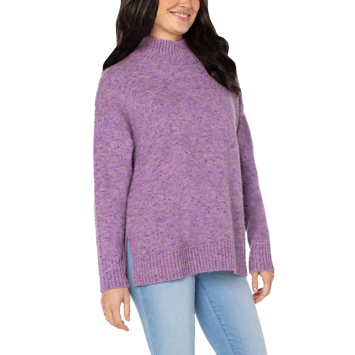 Well Worn Women's Mock Neck High Low Hem Cozy Soft Nep Yarn Sweater