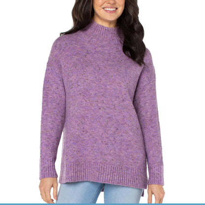 Well Worn Women's Mock Neck High Low Hem Cozy Soft Nep Yarn Sweater