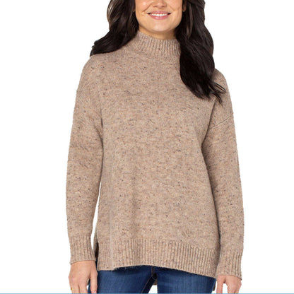 Well Worn Women's Mock Neck High Low Hem Cozy Soft Nep Yarn Sweater