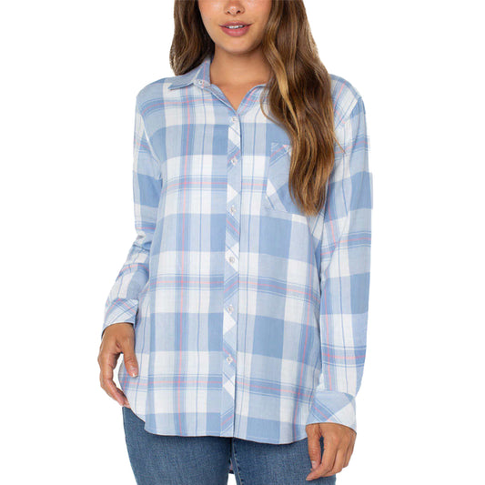 Well Worn Women's' Long Sleeve Classic Plaid Button-Up Shirt