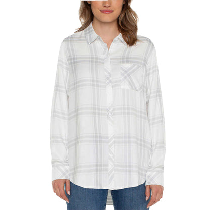 Well Worn Women's' Long Sleeve Classic Plaid Button-Up Shirt White