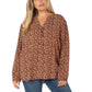 Well Worn Women's Floral Print Split Neck Long Sleeve Blouse