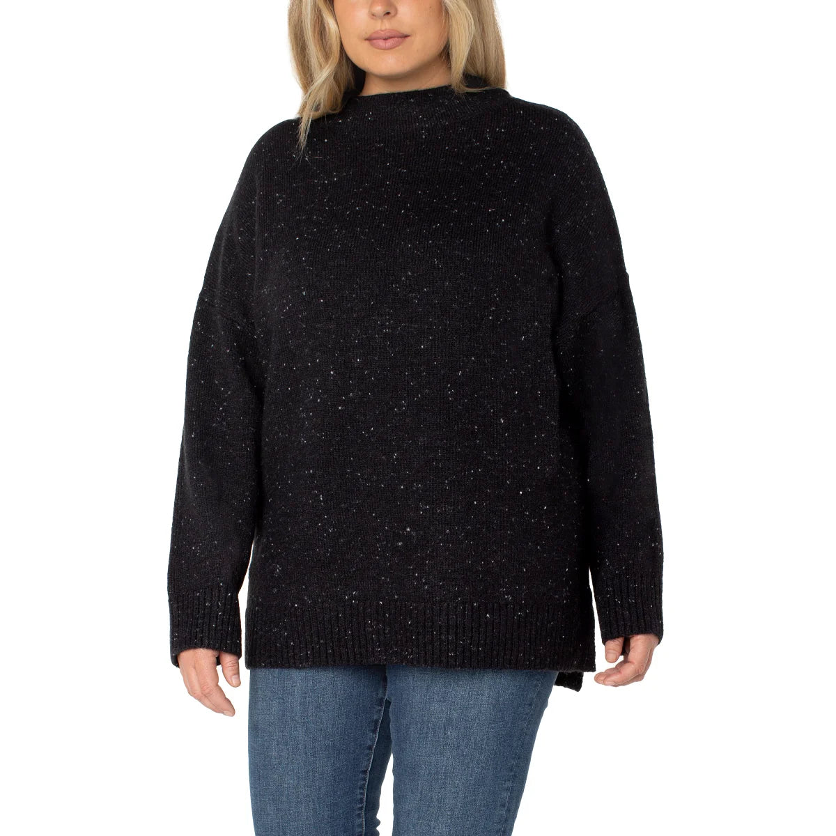 Well Worn Women's Mock Neck Cozy Wool Blend Nep Yarn Sweater