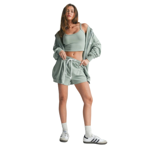 Women's 3 Piece Soft Cotton Blend Knit Sweater Top Shorts Set
