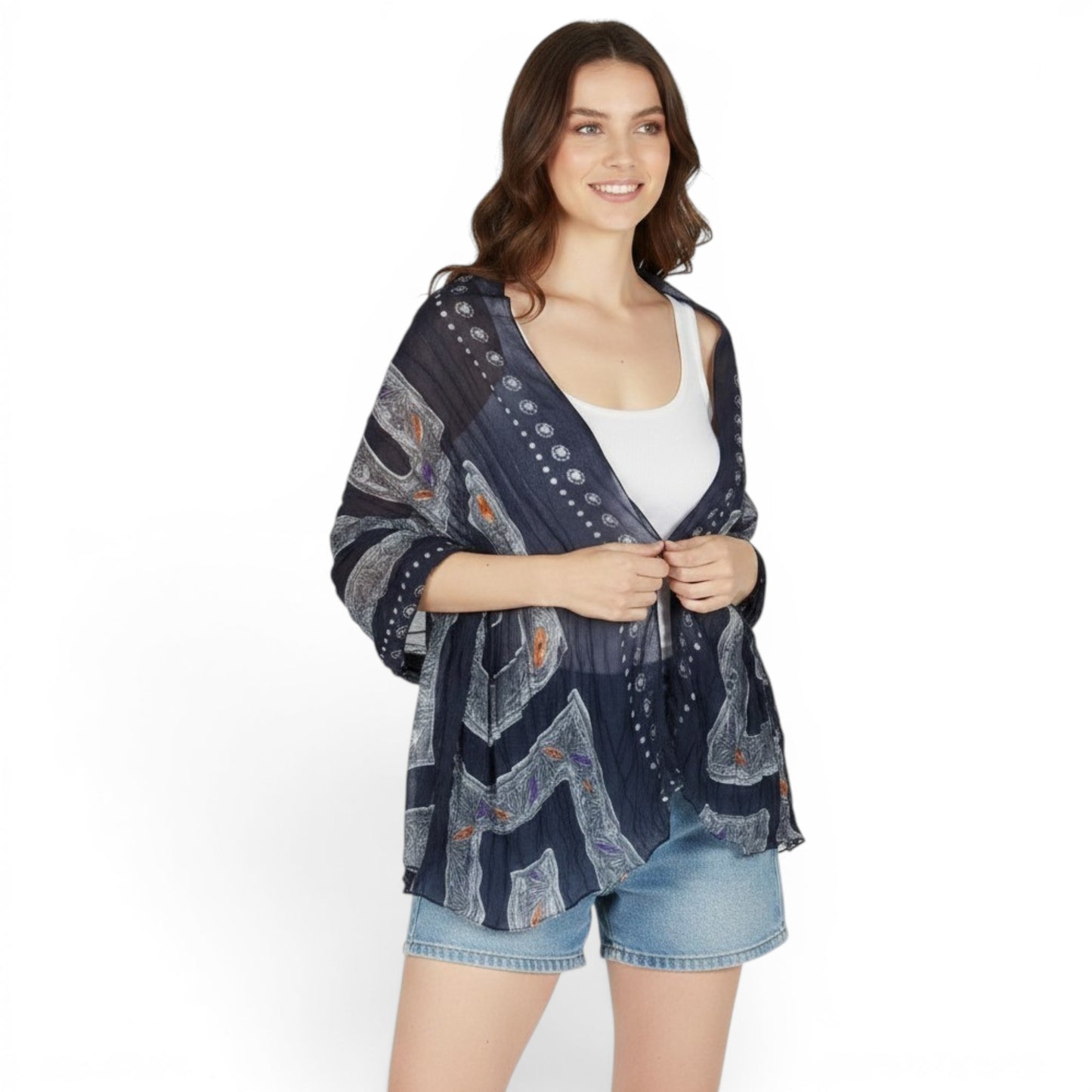 Women's Jewel Print Wrinkle Scarf Cover-Up Shawl