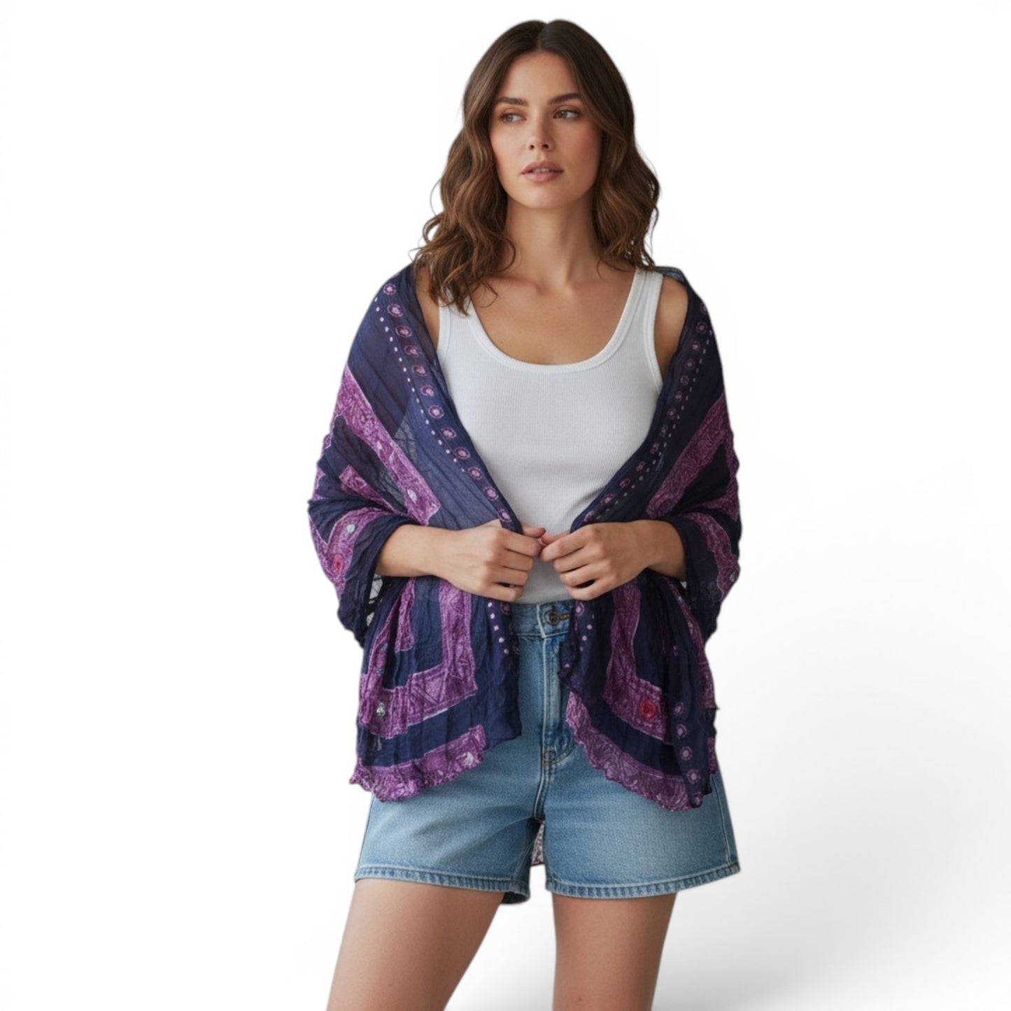 Women's Jewel Print Wrinkle Scarf Cover-Up Shawl
