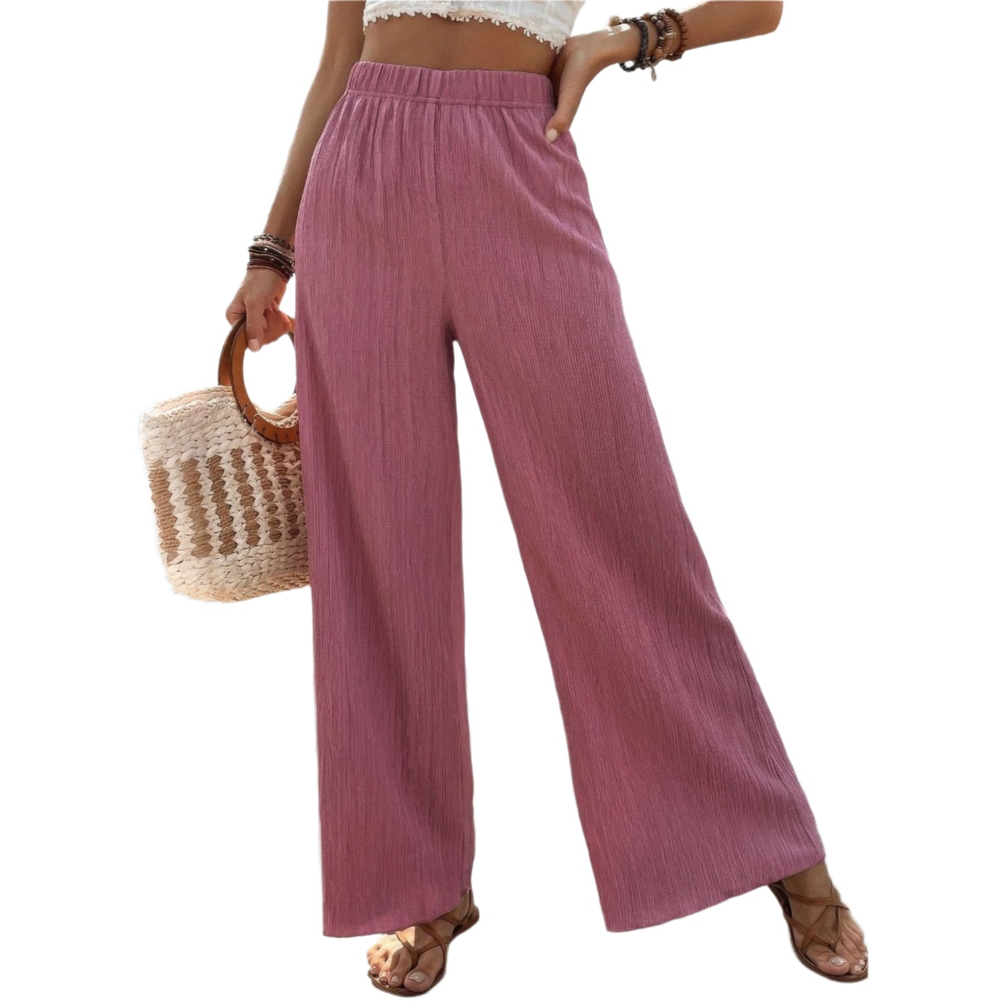 Women's Textured Wide Leg Palazzo Pants