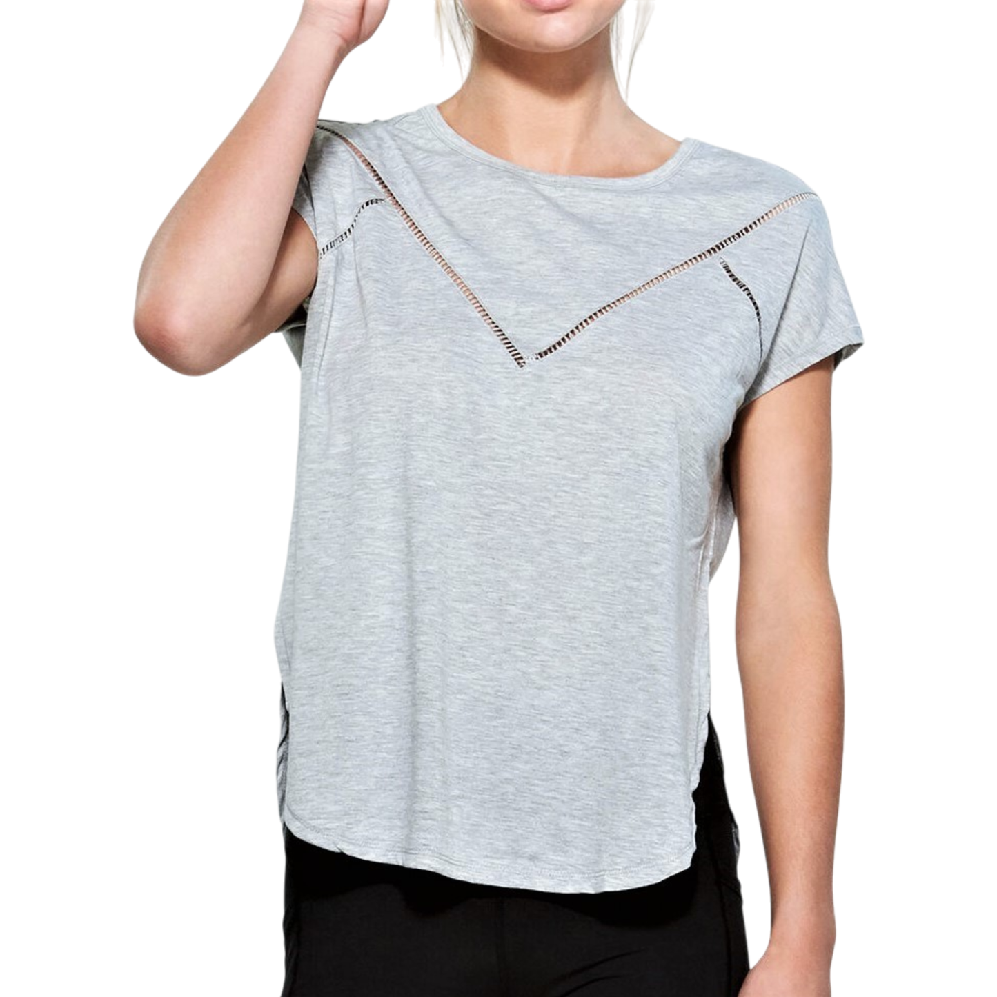 Yogalicious Women's Relaxed Fit High-Low Hem Embellished Active Top T-Shirt