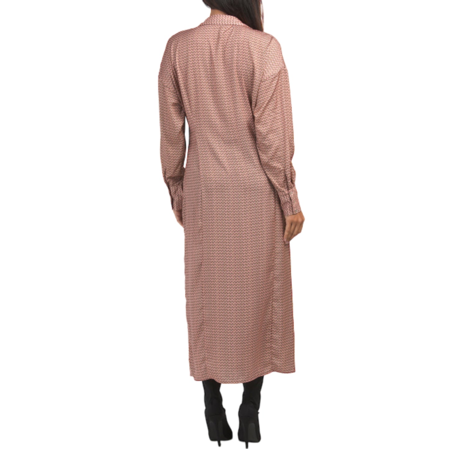 Zara Floral Print Silky Texture Long Sleeve Button Front Shirt Maxi Dress