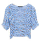 Zara Floral Print V Neck Elbow Sleeve Ruched Cropped Top