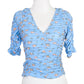 Zara Floral Print V Neck Elbow Sleeve Ruched Cropped Top