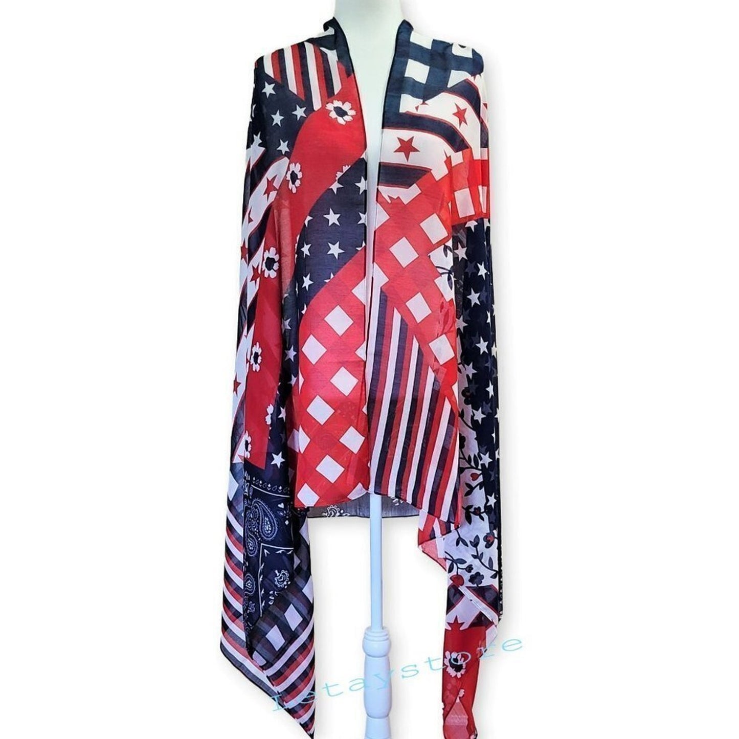 CEJON Women's Oversize Convertible Stars and Stripe Cover-Up Wrap Shawl Scarf