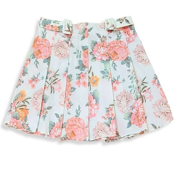 ASOS High Rise Floral Print Side Buckles Tennis Style Pleated Mini Skirt