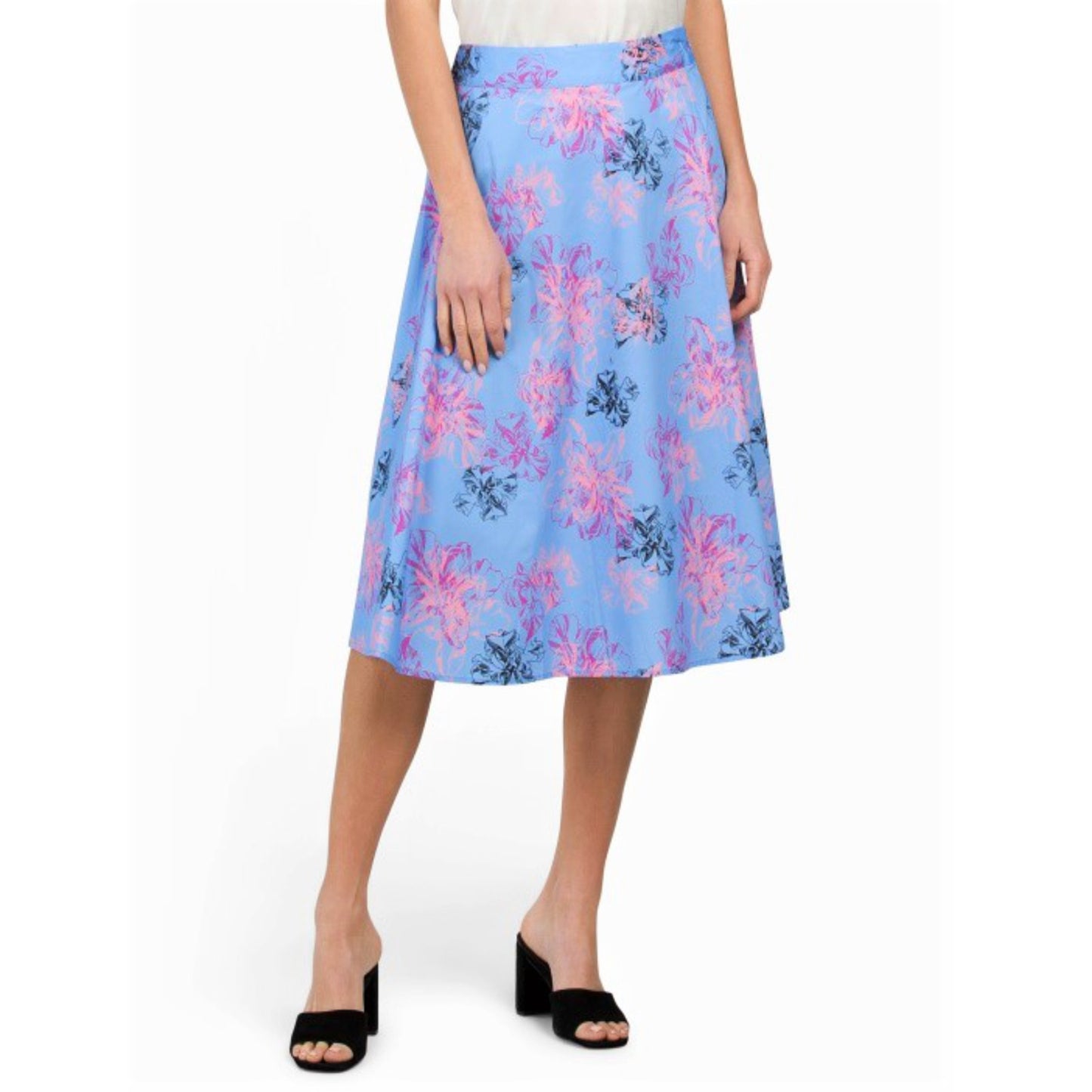 Neiman Marcus Women's Floral Cotton A-line Flare Midi Skirt