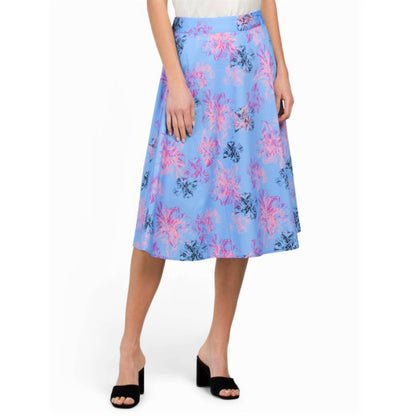 Neiman Marcus Women's Floral Cotton A-line Flare Midi Skirt