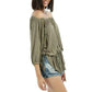 POL Boho Off the Shoulder Lace inserts Cotton blend Blouse Tunic