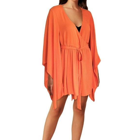 ASOS Exaggerated Kimono Sleeve Wrap Belted Beach Swim Cover Up
