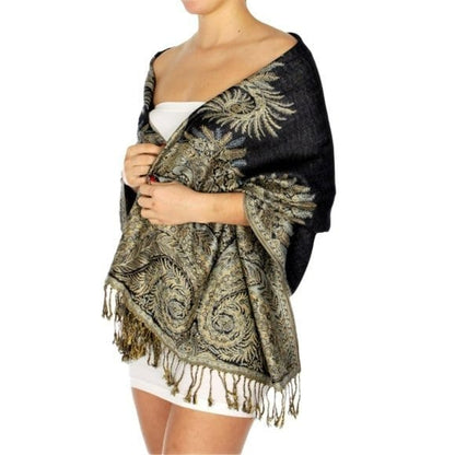 Women's Reversible Paisley Pashmina Shawl Evening Wrap