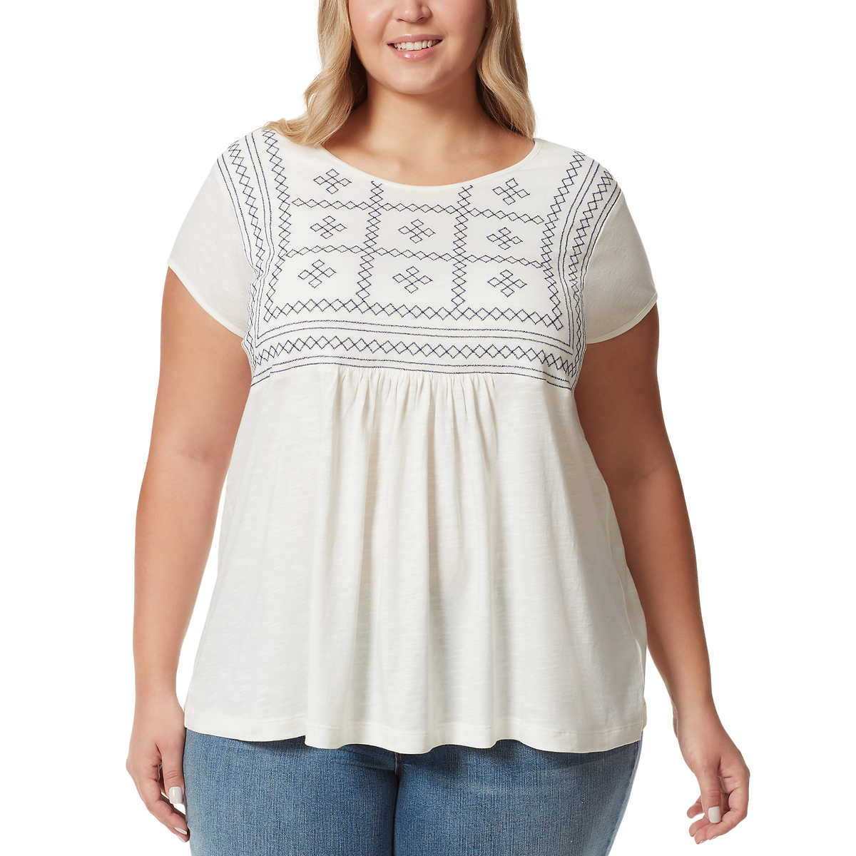 Gloria Vanderbilt Women's Plus Embroidered Relaxed Fit Tee Tunic Top
