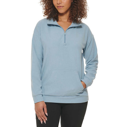 Marc NY By Andrew Marc Women's Kangaroo Pocket Ribbed Quarter Zip Sweatshirt Pullover Top