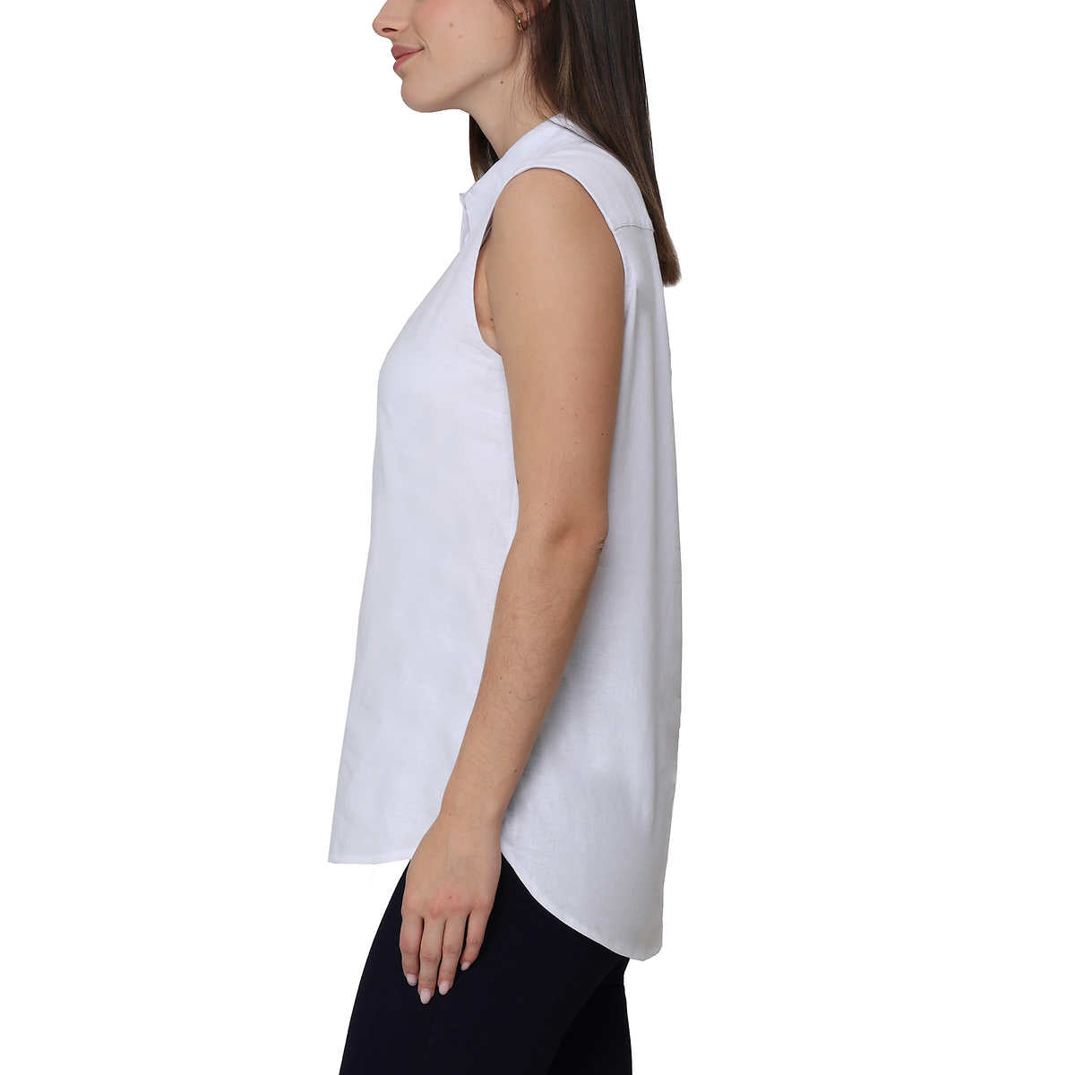 Nicole Miller Women's Linen Blend Sleeveless Top Button Front Blouse Tunic