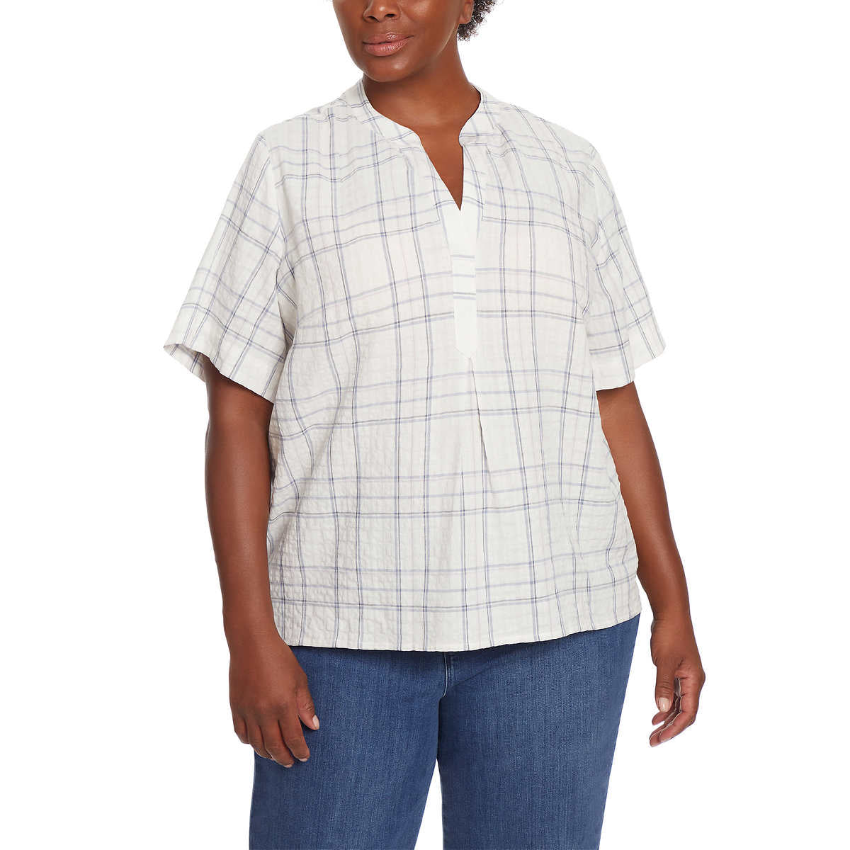 Gloria Vanderbilt Women's Lightweight Cotton Seersucker Popover Plaid Shirt
